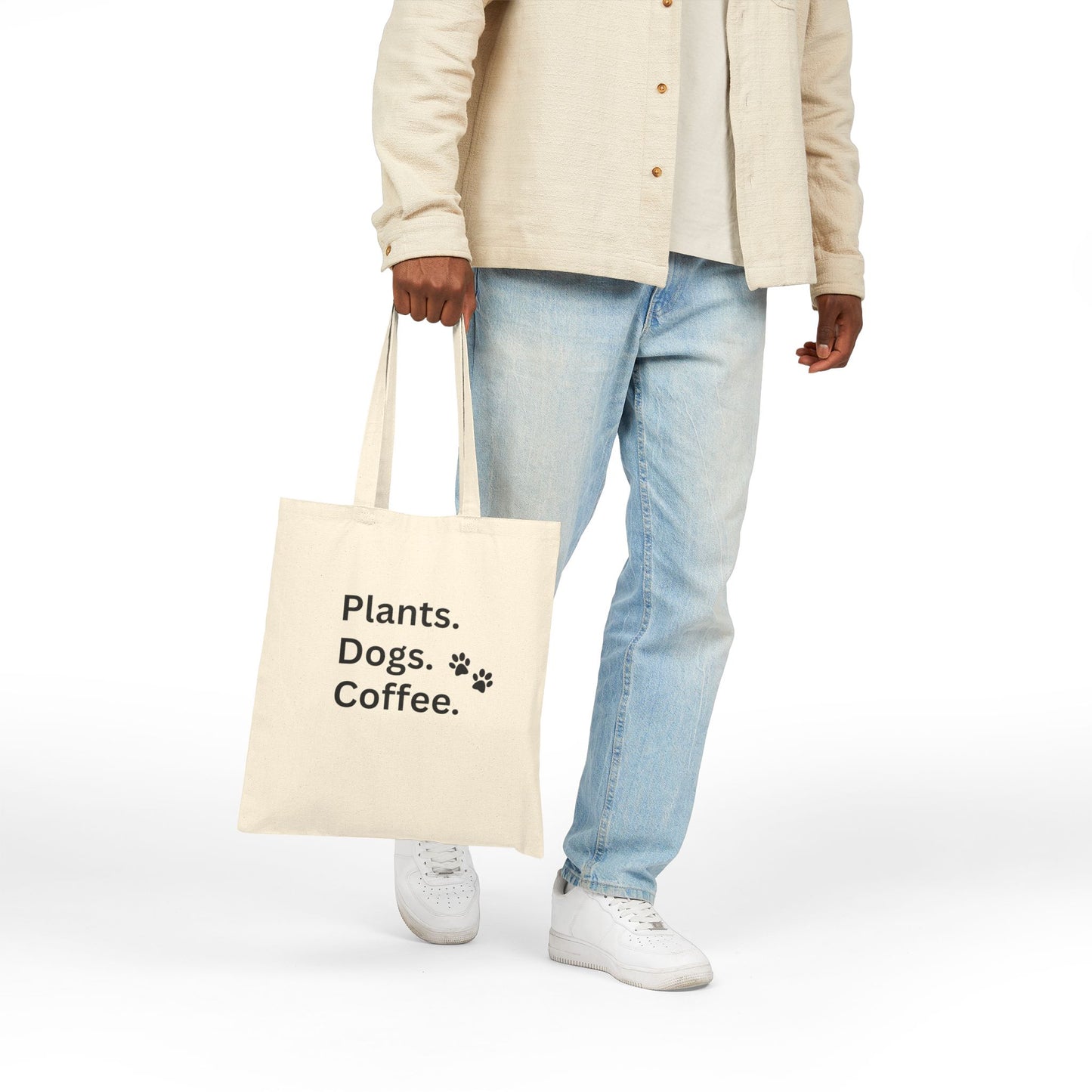 Plants, Dogs, Coffee  -  Cotton Canvas Tote Bag