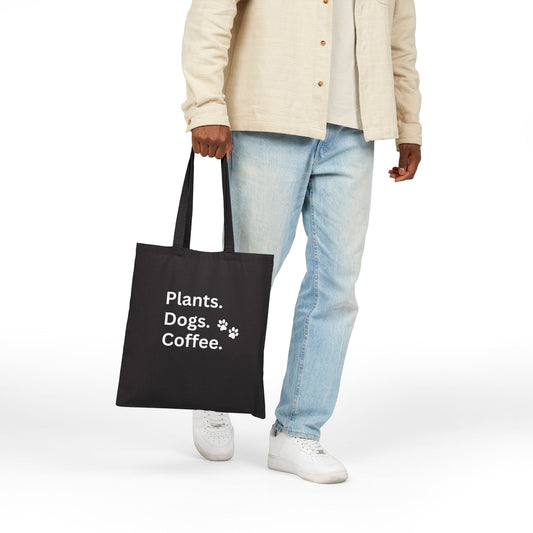 Plants, Dogs, Coffee  -  Cotton Canvas Tote Bag