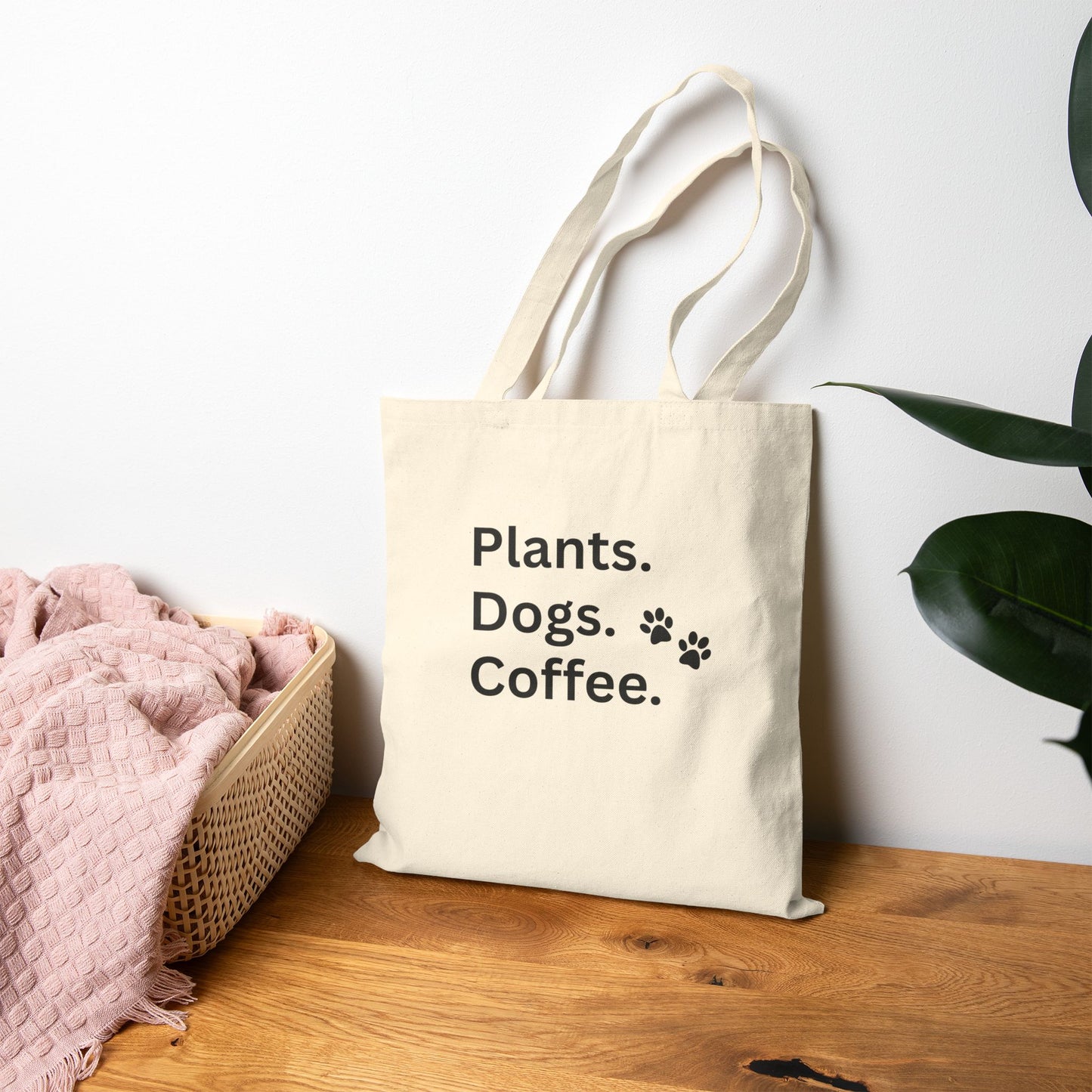 Plants, Dogs, Coffee  -  Cotton Canvas Tote Bag