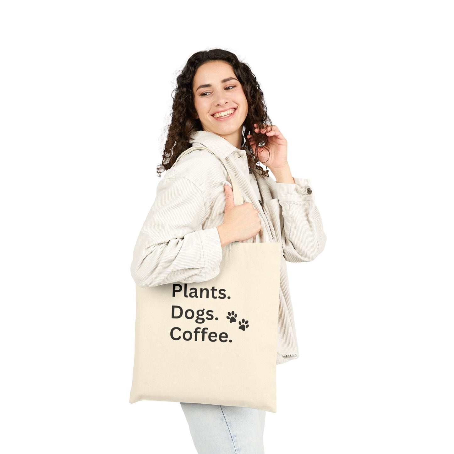 Plants, Dogs, Coffee  -  Cotton Canvas Tote Bag