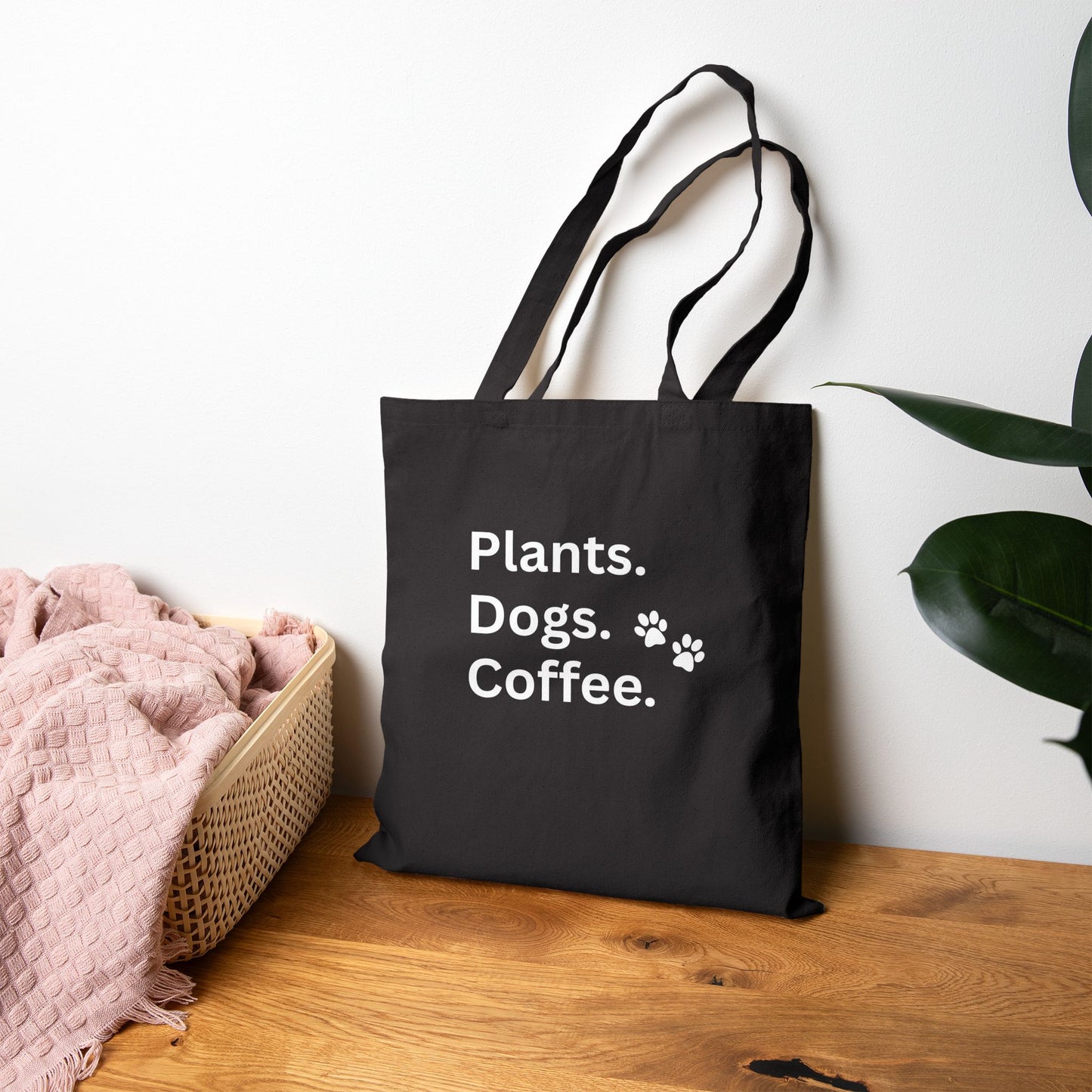 Plants, Dogs, Coffee  -  Cotton Canvas Tote Bag