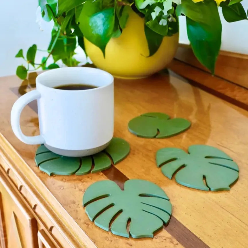 Monstera Plant - Green Leaf Drink Coasters